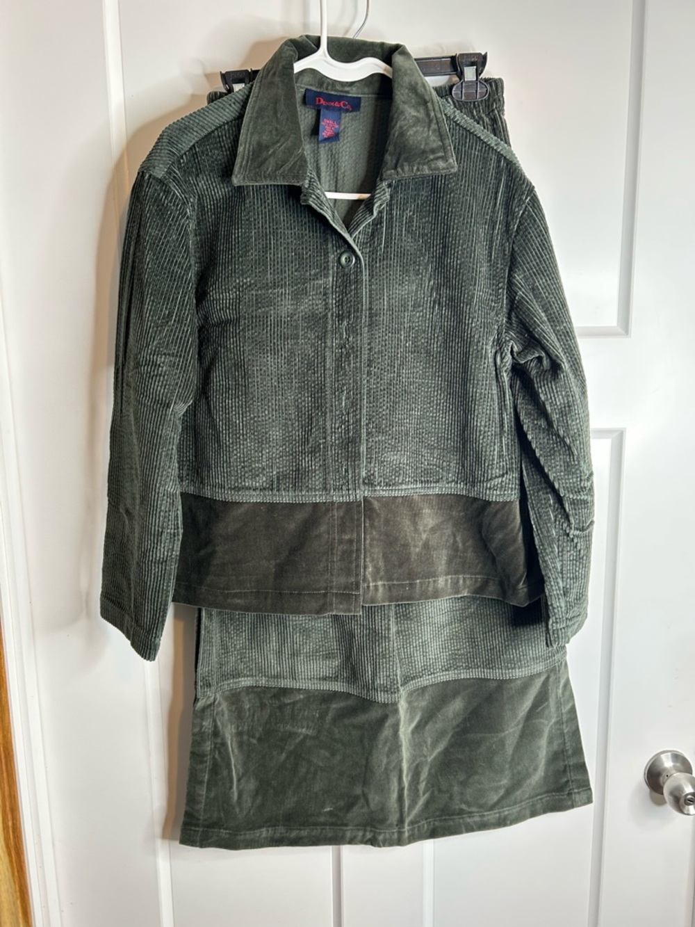 Denim & Co Women’s Size Small Two Piece Corduroy Set Skirt Jacket Green 1815
